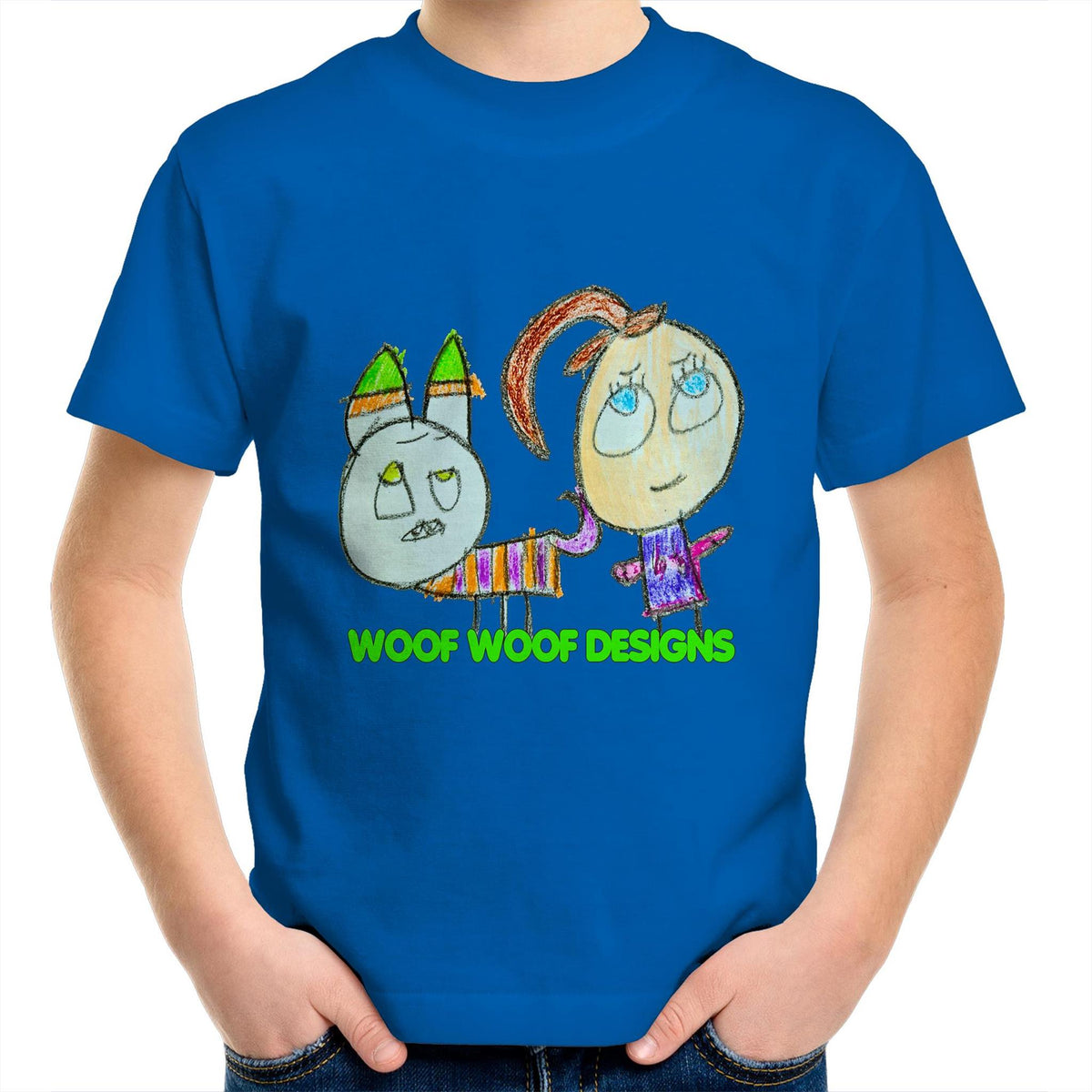 Caddy & Jade artwork by Sikiraa on as colour kids crew t-shirt, Bright Royal