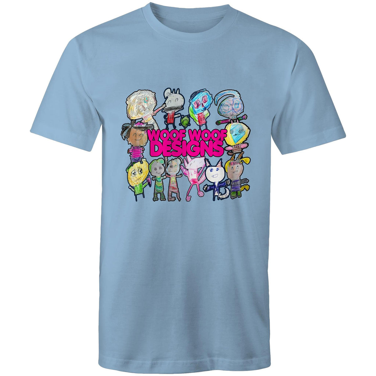 Woof Fam artwork by Sikiraa on men’s as colour staple t-shirt, Carolina Blue
