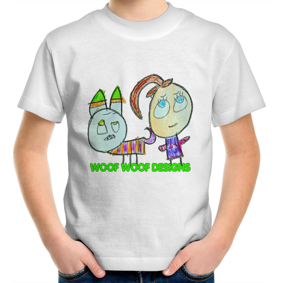 Caddy & Jade artwork by Sikiraa on as colour kids crew t-shirt, White