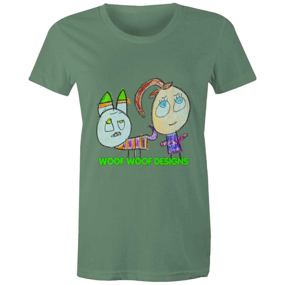 Caddy & Jade artwork by Sikiraa on women’s as colour maple tee, Sage