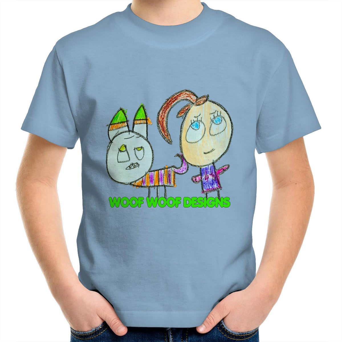 Caddy & Jade artwork by Sikiraa on as colour kids crew t-shirt, Carolina Blue