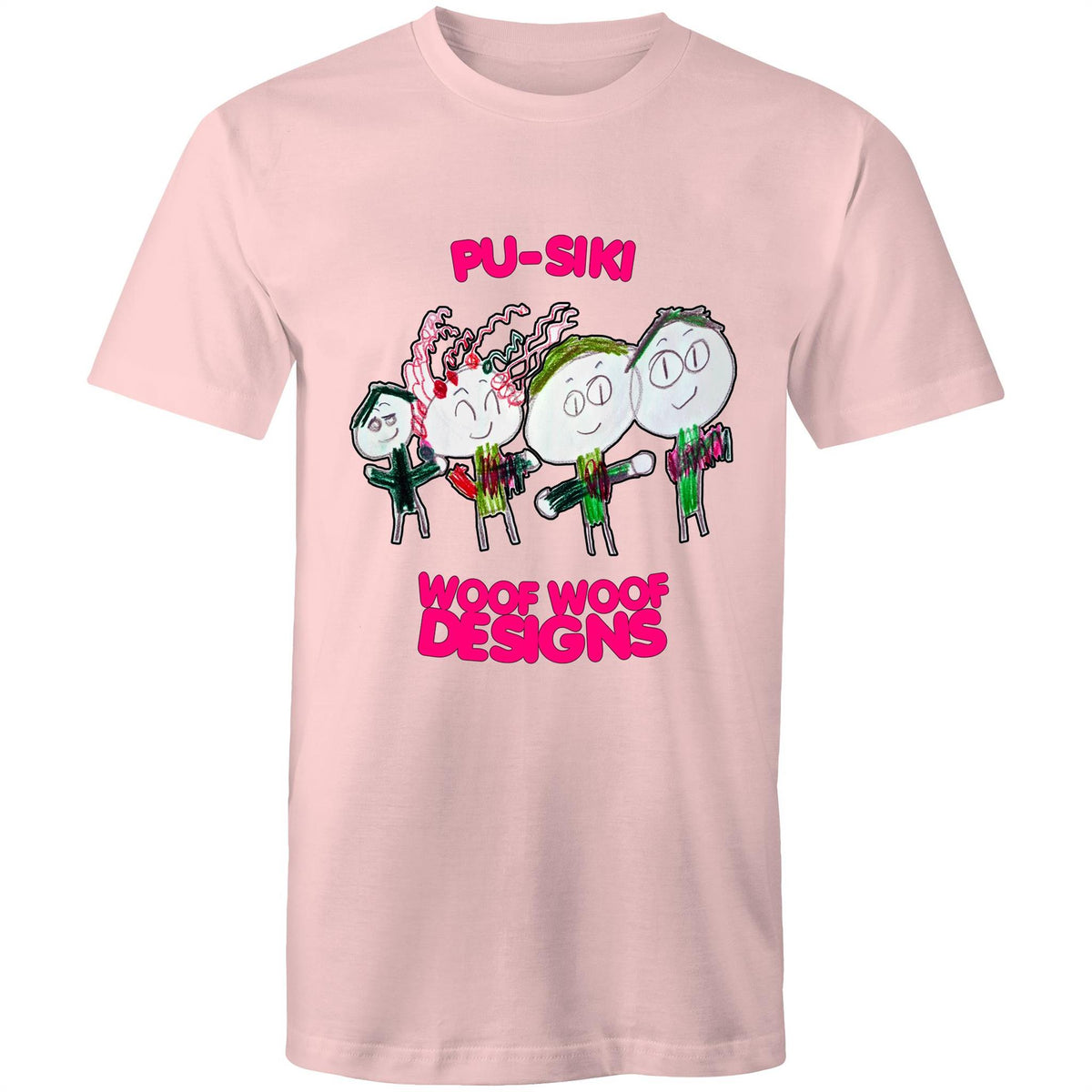 Pu-Siki + Woof Woof artwork by Sikiraa on men’s as colour staple t-shirt, Pink