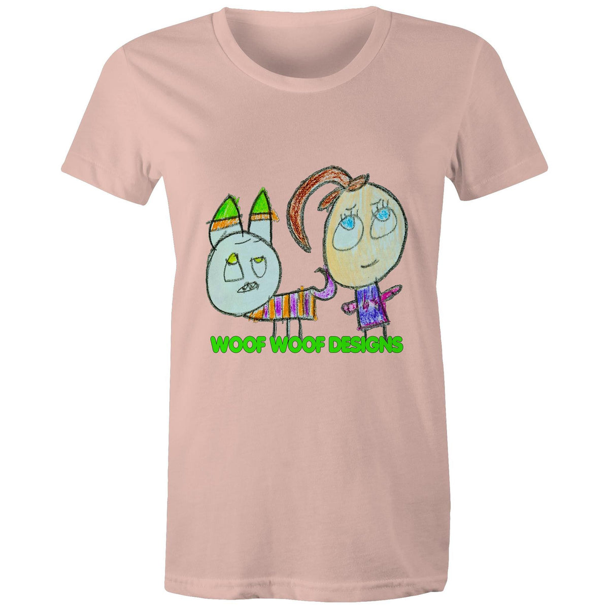 Caddy & Jade artwork by Sikiraa on women’s as colour maple tee, Pale Pink