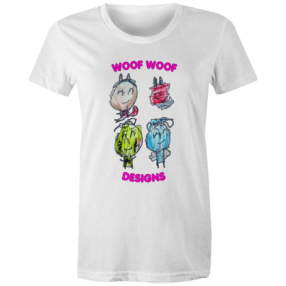 Woof Gang artwork by Sikiraa on women’s as colour maple tee, White