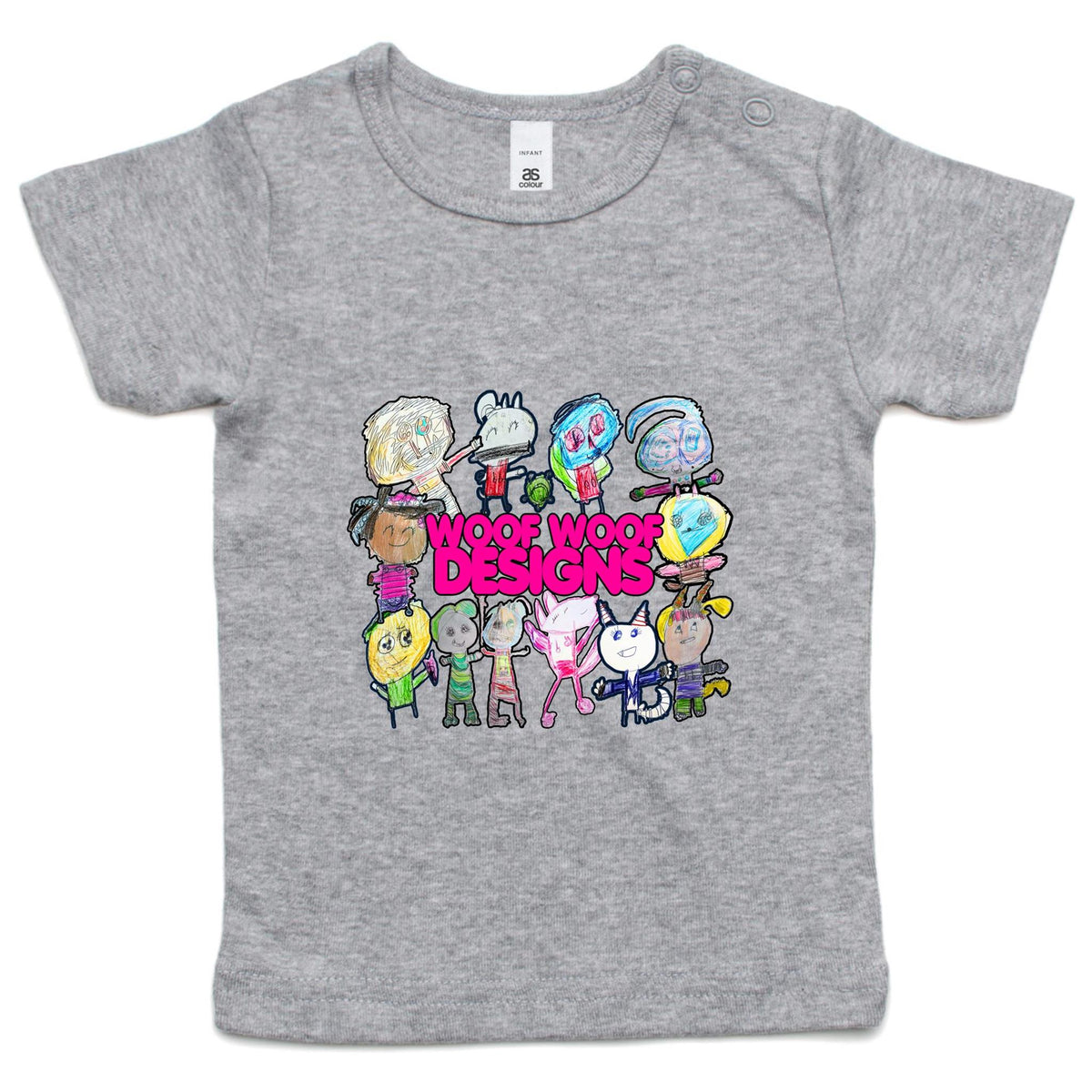 Woof Fam artwork by Sikiraa on as colour infant wee tee, Grey Marle