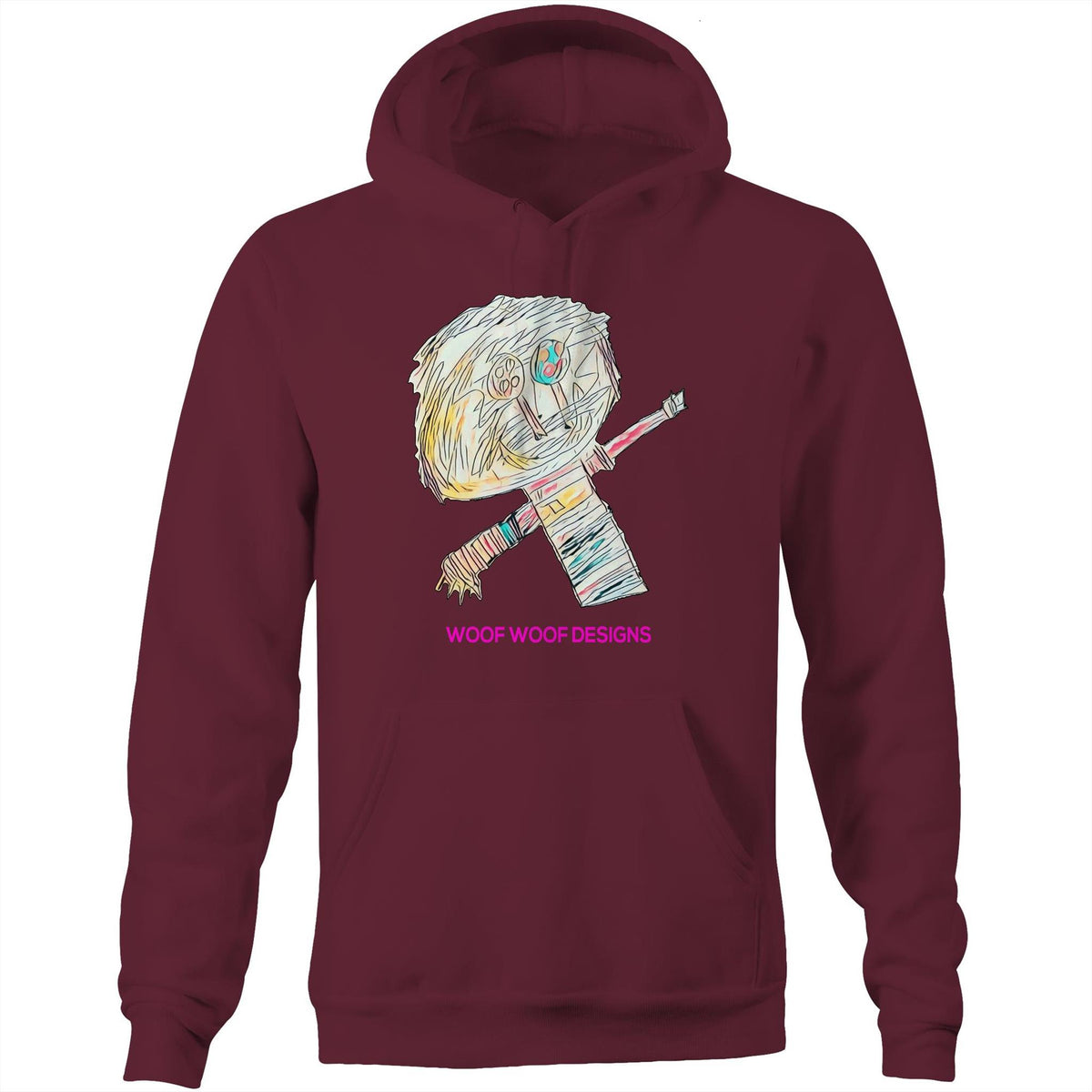 Stitchy artwork by Sikiraa on as colour stencil hoodie, Burgundy