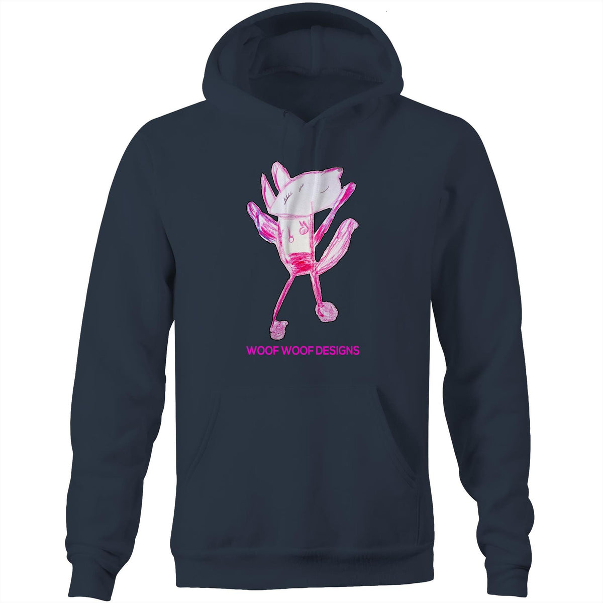 Woof Woof artwork by Sikiraa on as colour stencil hoodie, Navy
