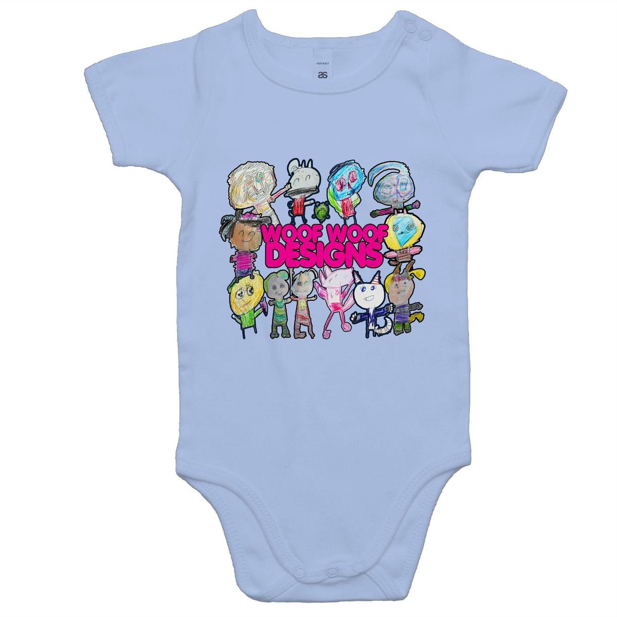 Woof Fam artwork by Sikiraa on as colour baby onesie, Powder Blue