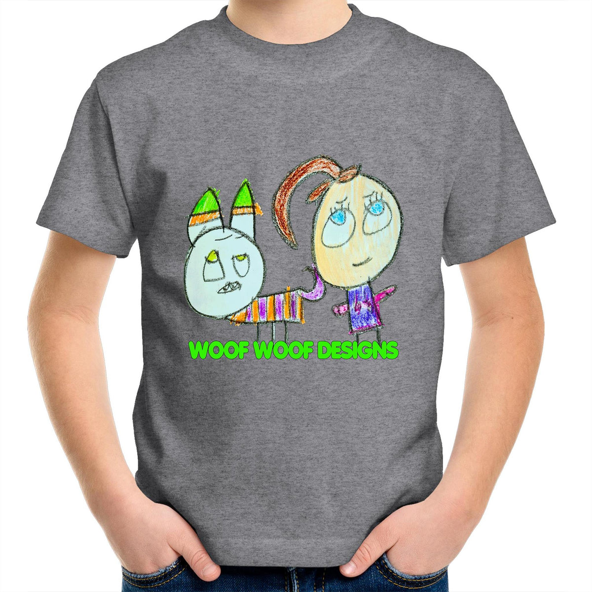 Caddy & Jade artwork by Sikiraa on as colour kids crew t-shirt, Grey Marle