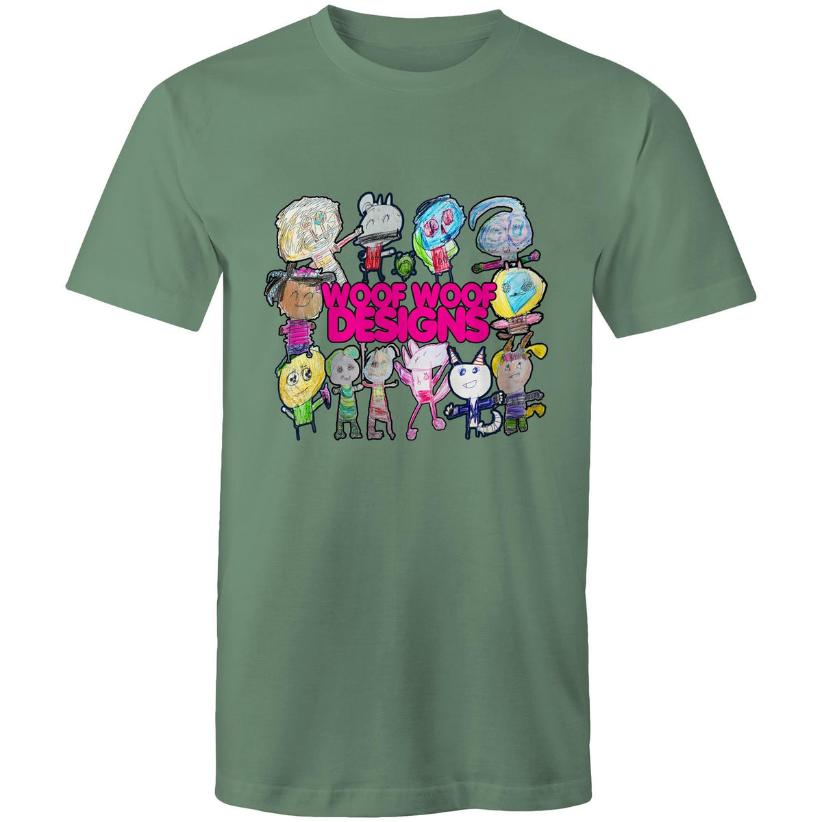 Woof Fam artwork by Sikiraa on men’s as colour staple t-shirt, Sage