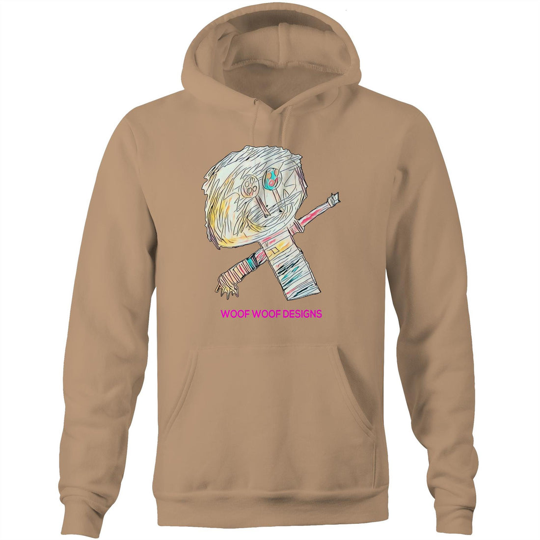 Stitchy artwork by Sikiraa on as colour stencil hoodie, Tan