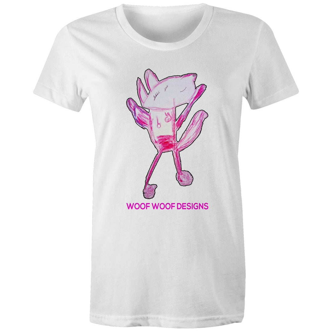 Woof Woof artwork by Sikiraa on women’s as colour maple tee, White