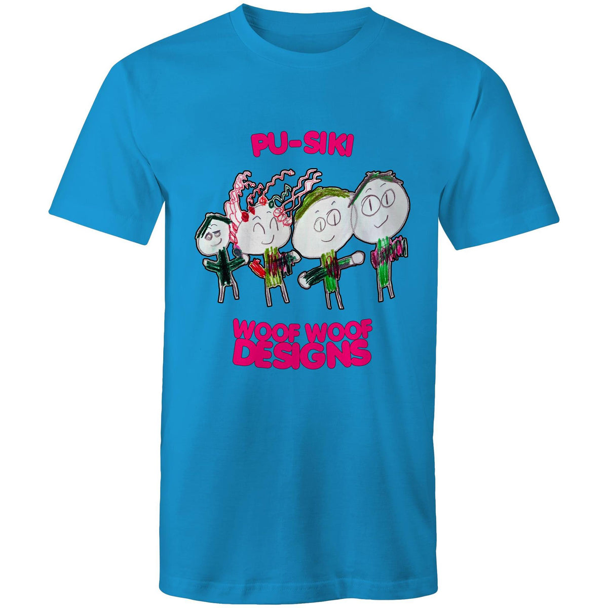 Pu-Siki + Woof Woof artwork by Sikiraa on men’s as colour staple t-shirt, Arctic Blue