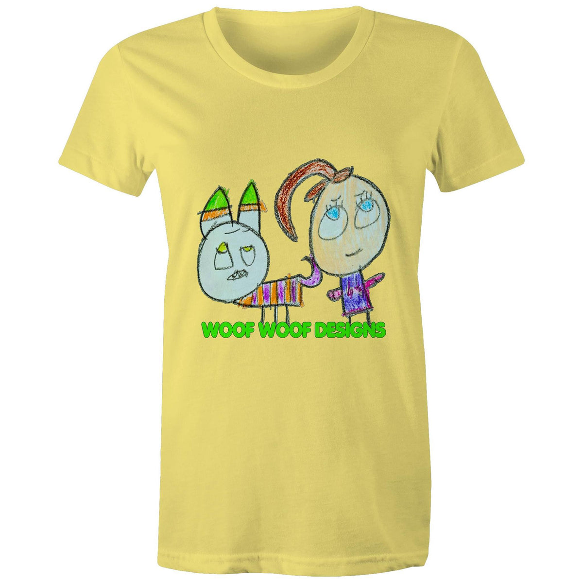 Caddy & Jade artwork by Sikiraa on women’s as colour maple tee, Yellow