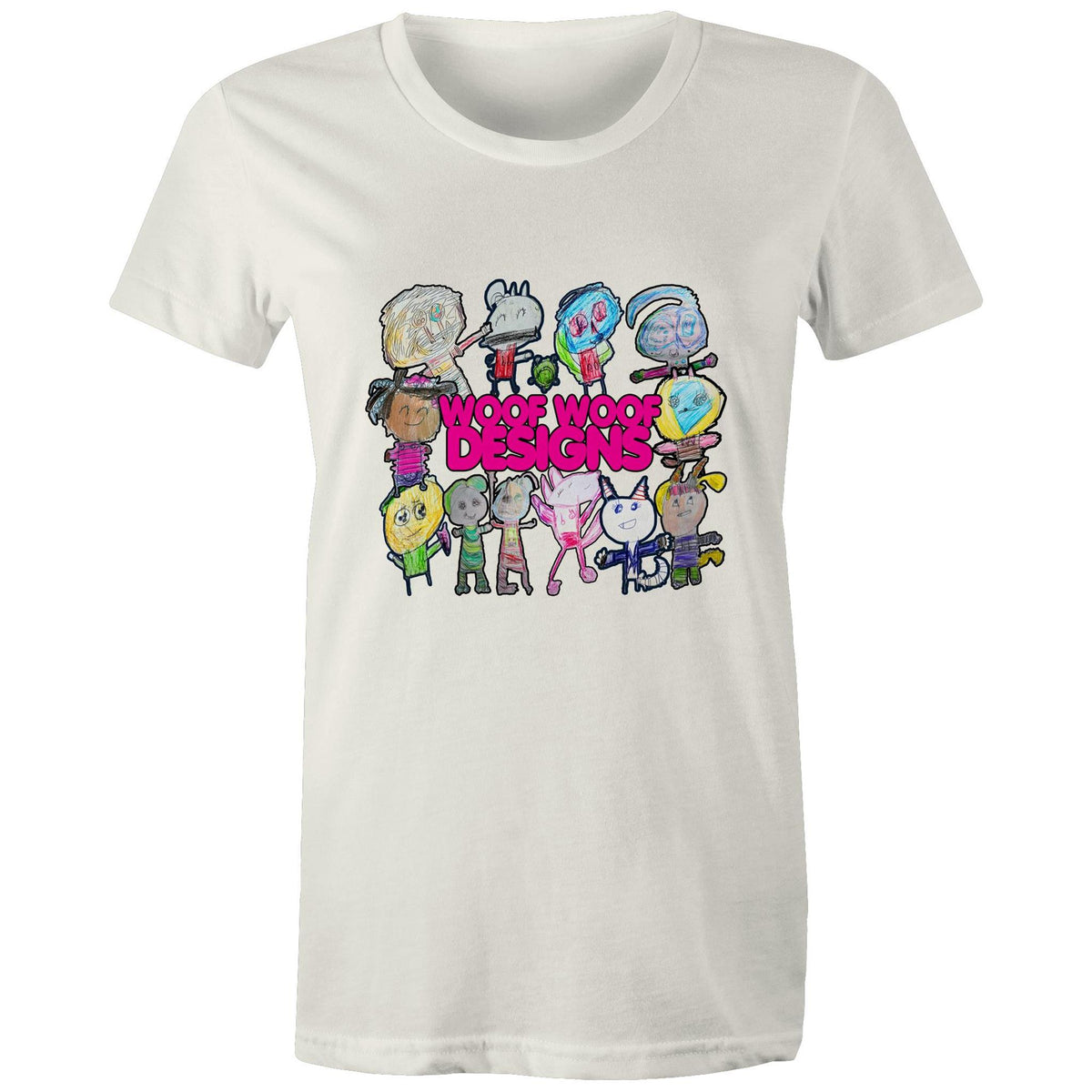 Woof Fam artwork by Sikiraa on women’s as colour maple tee, Natural