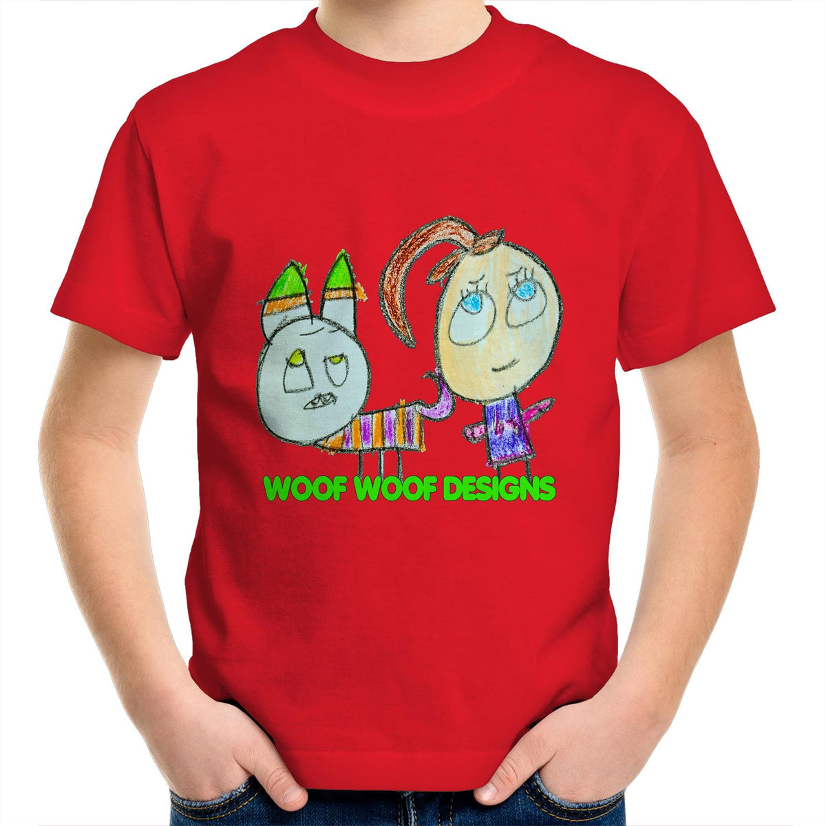 Caddy & Jade artwork by Sikiraa on as colour kids crew t-shirt, Red