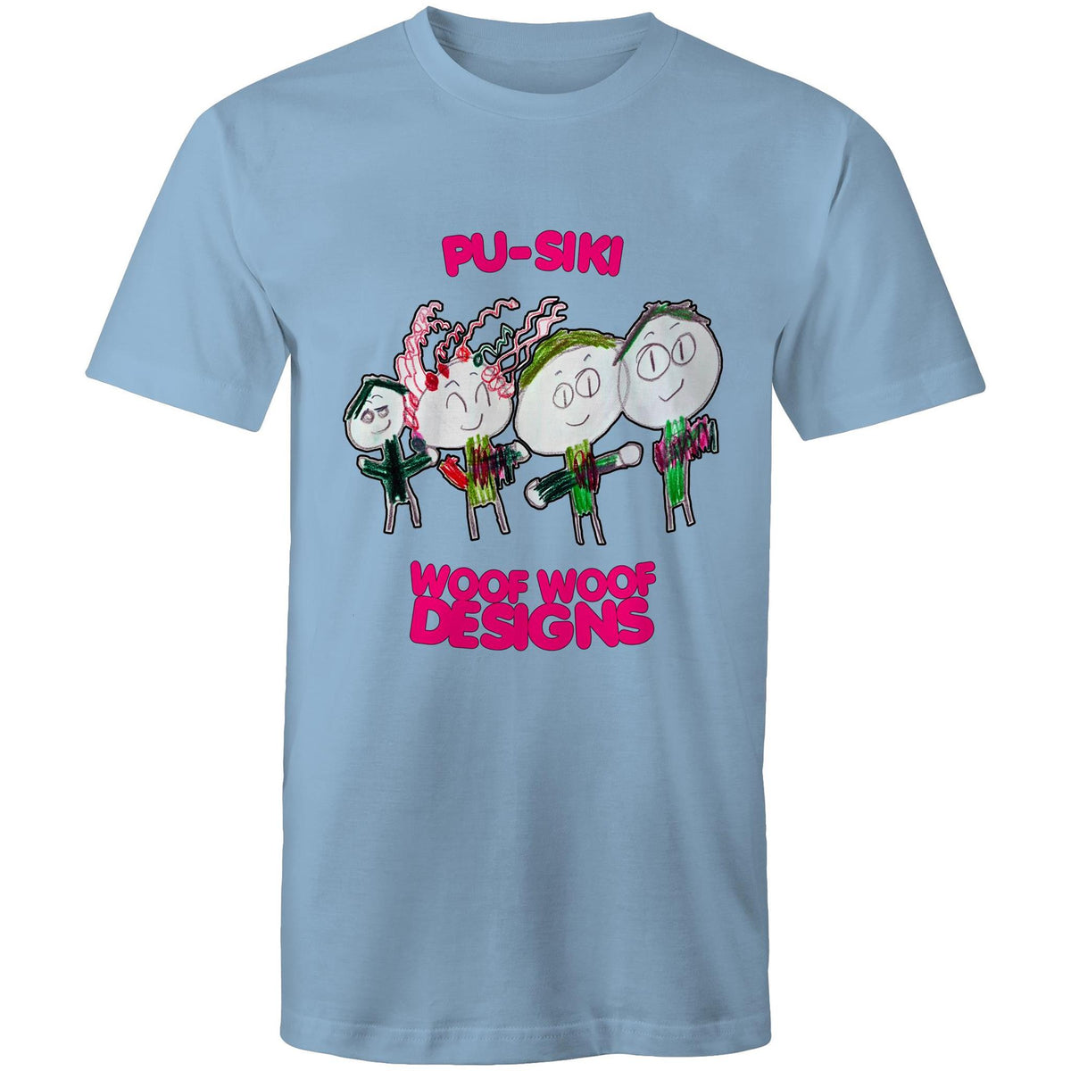 Pu-Siki + Woof Woof artwork by Sikiraa on men’s as colour staple t-shirt, Carolina Blue