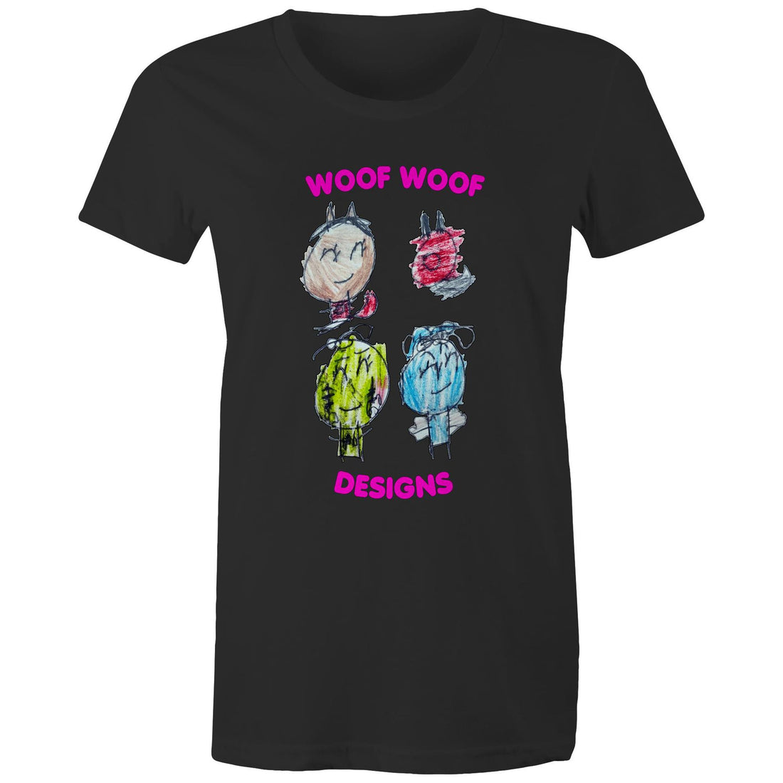 Woof Gang artwork by Sikiraa on women’s as colour maple tee, Black