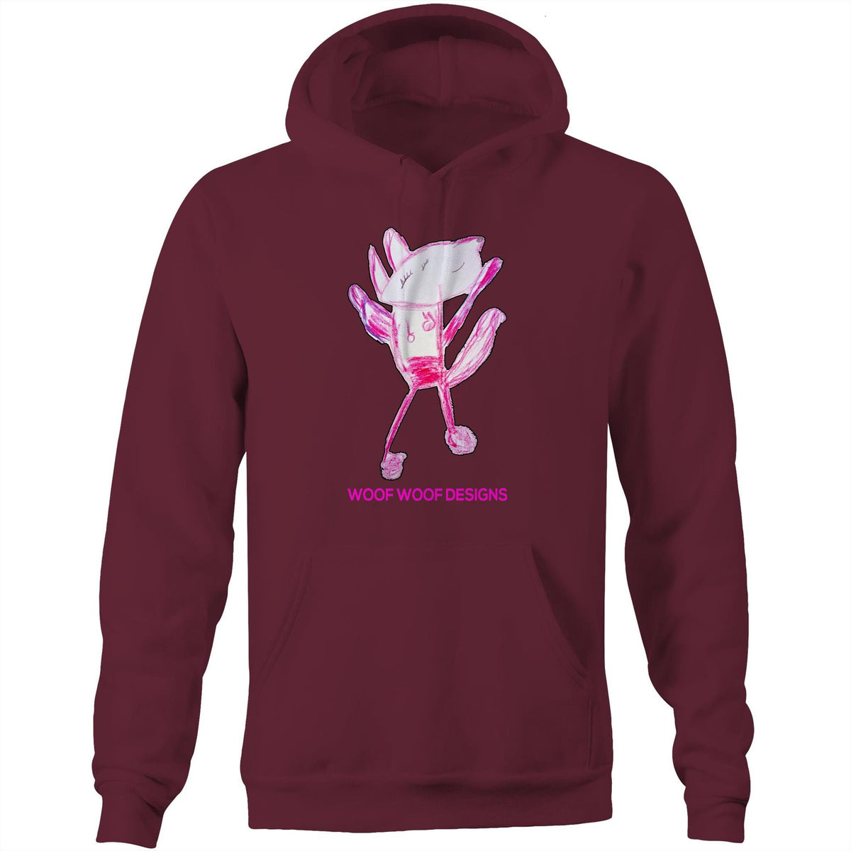 Woof Woof artwork by Sikiraa on as colour stencil hoodie, Burgundy
