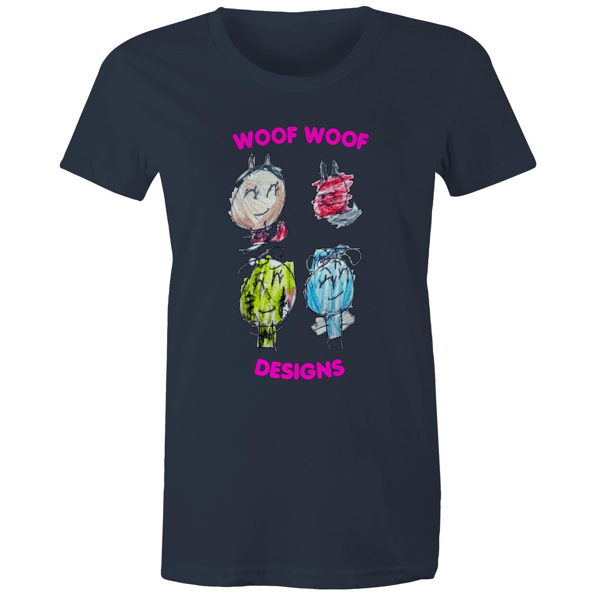 Woof Gang artwork by Sikiraa on women’s as colour maple tee, Navy