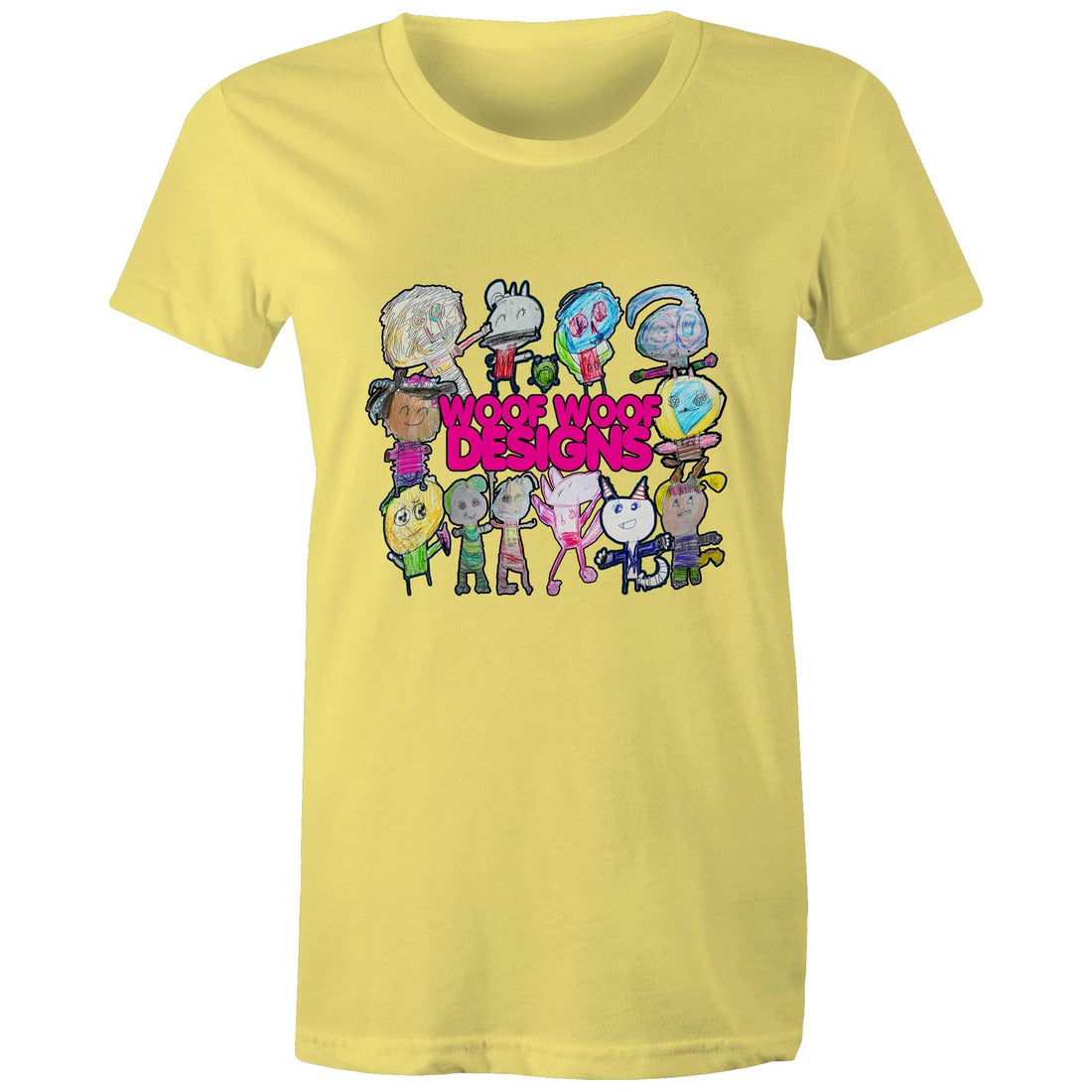 Woof Fam artwork by Sikiraa on women’s as colour maple tee, Yellow