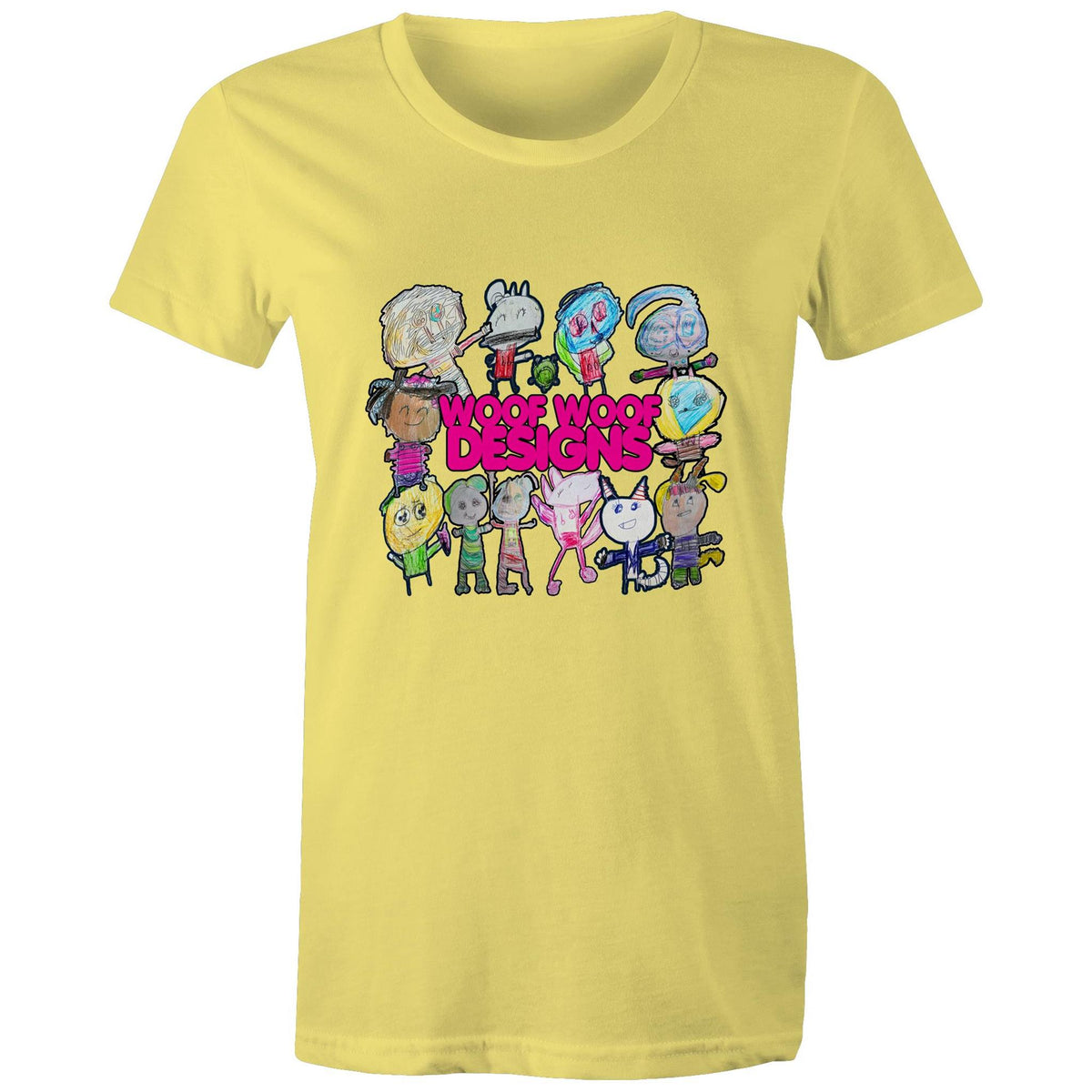 Woof Fam artwork by Sikiraa on women’s as colour maple tee, Yellow
