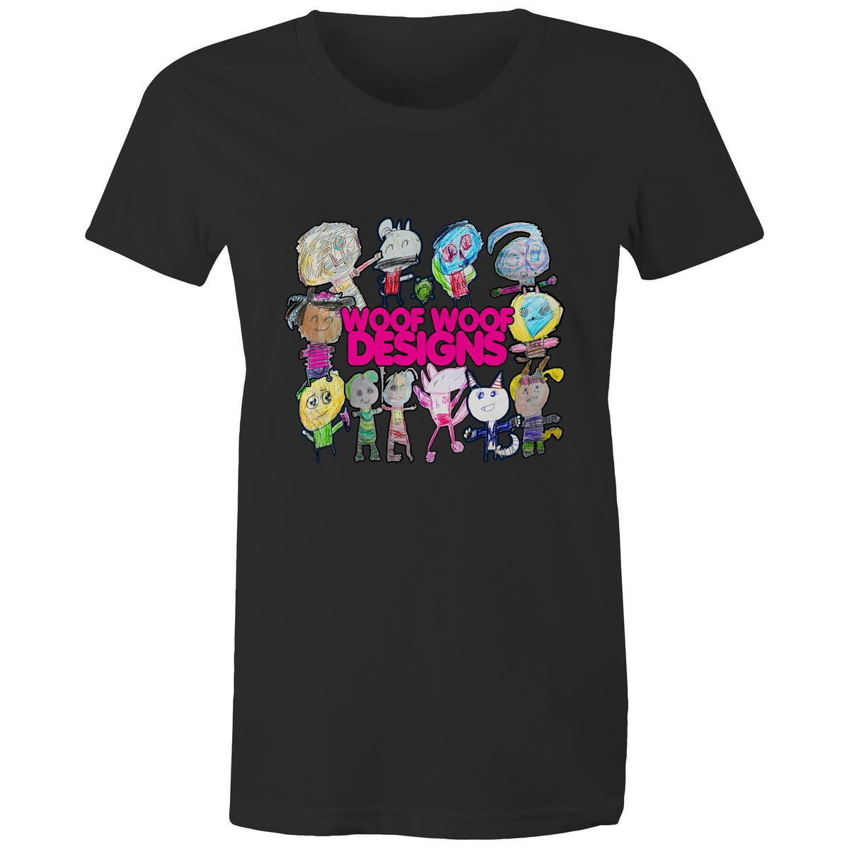 Woof Fam artwork by Sikiraa on women’s as colour maple tee, Black
