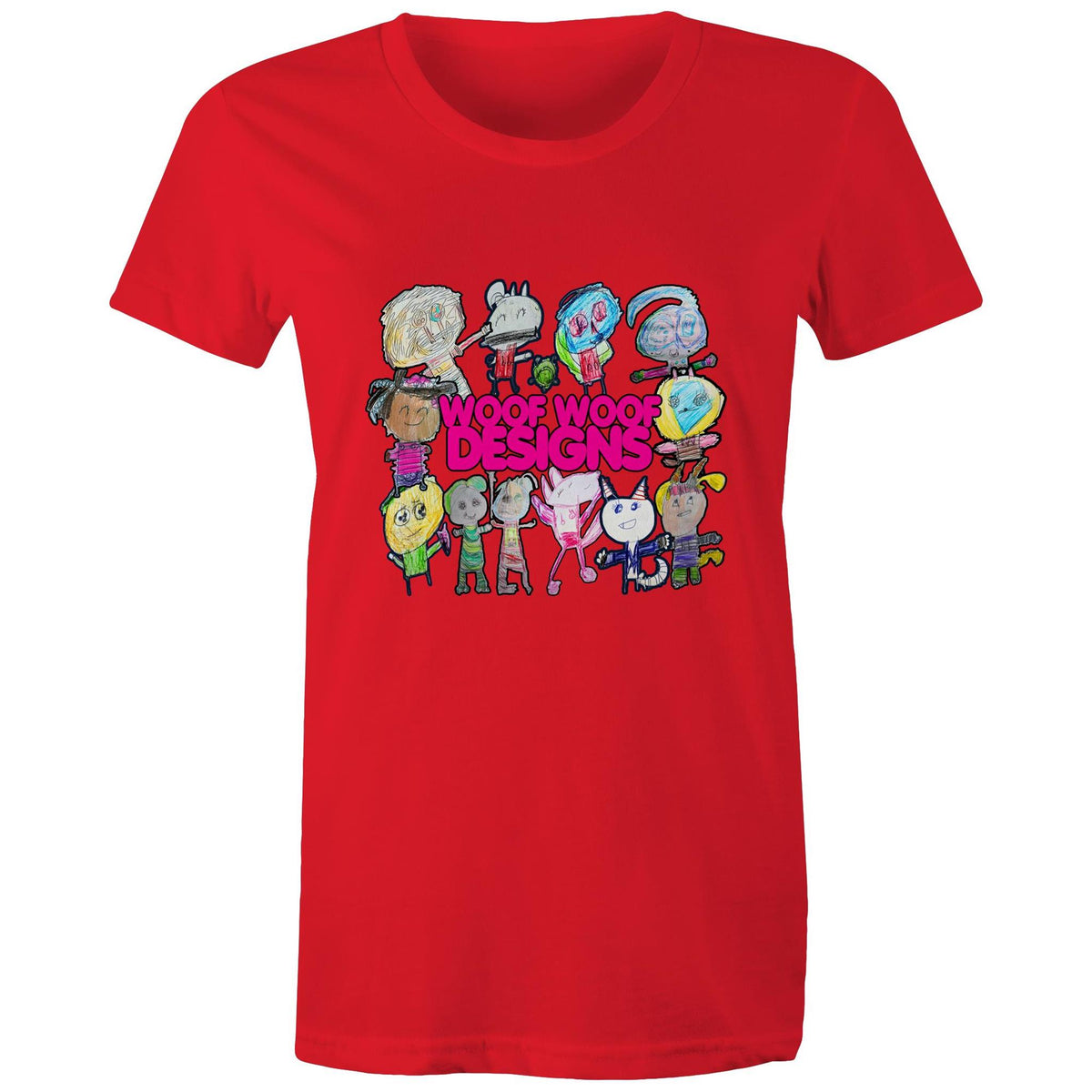 Woof Fam artwork by Sikiraa on women’s as colour maple tee, Red