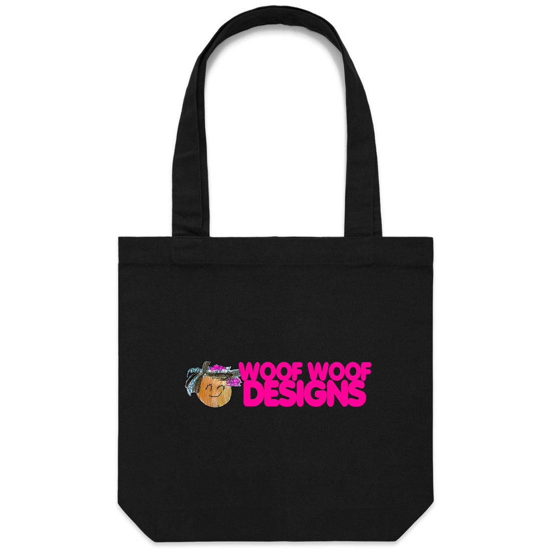 Woof Woof artwork by Sikiraa on as colour canvas shopping bag, Black