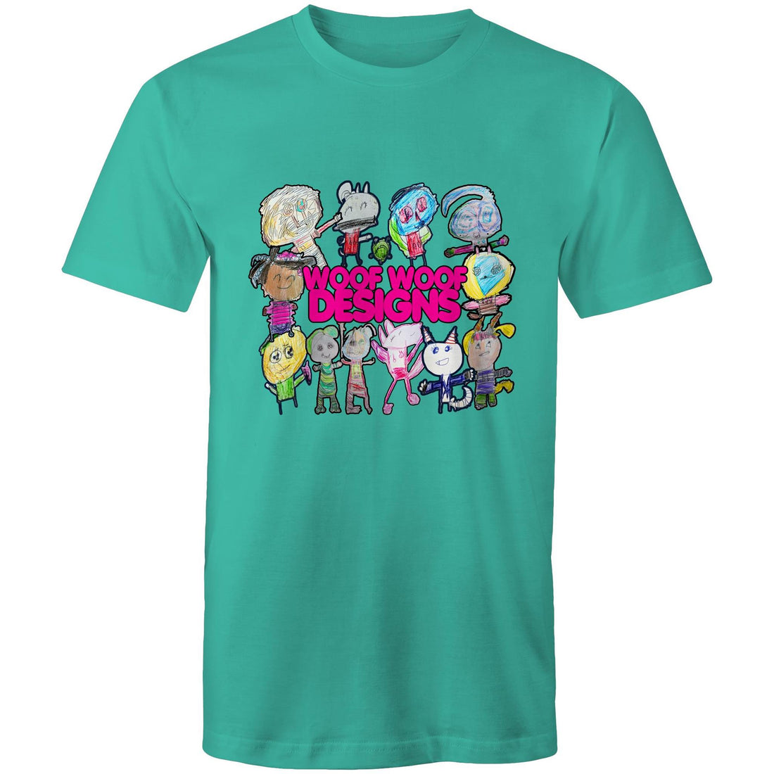 Woof Fam artwork by Sikiraa on men’s as colour staple t-shirt, Teal
