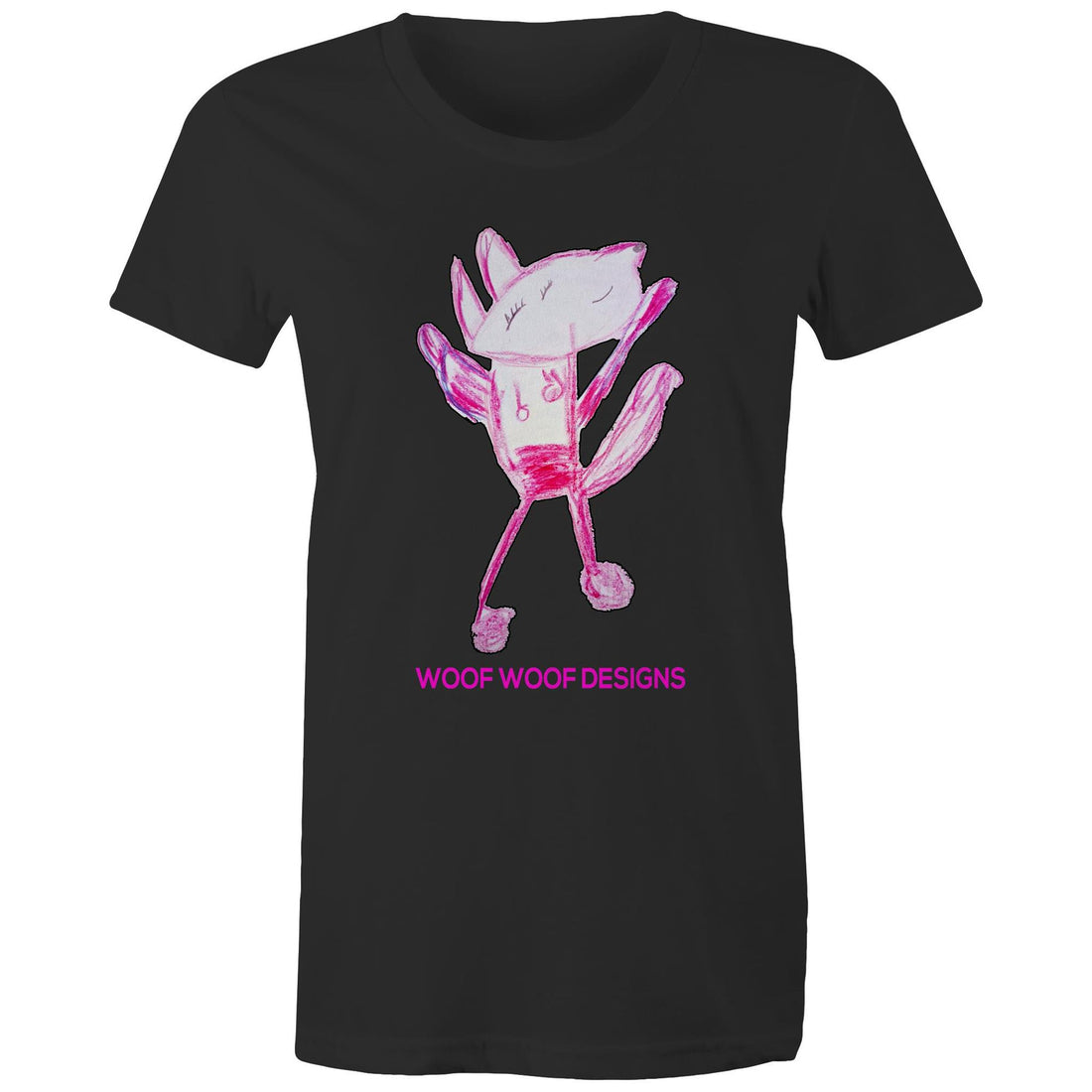 Woof Woof artwork by Sikiraa on women’s as colour maple tee, Black