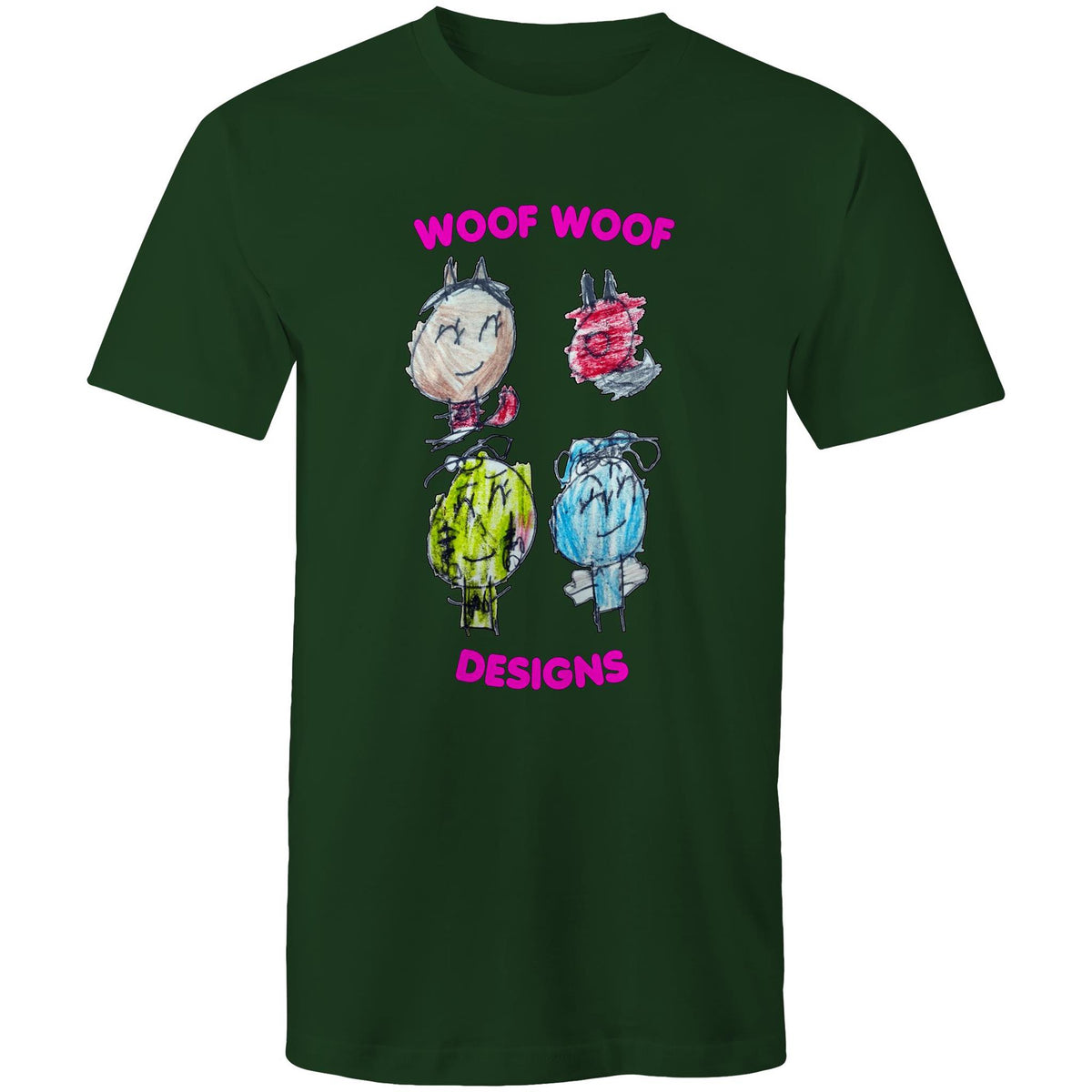 Woof Gang artwork by Sikiraa on men’s as colour staple t-shirt, Forest Green
