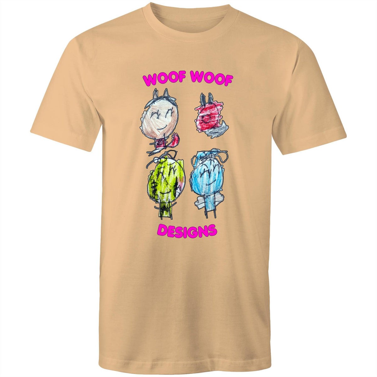 Woof Gang artwork by Sikiraa on men’s as colour staple t-shirt, Tan