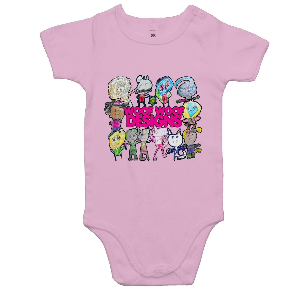 Woof Fam artwork by Sikiraa on as colour baby onesie, Pink