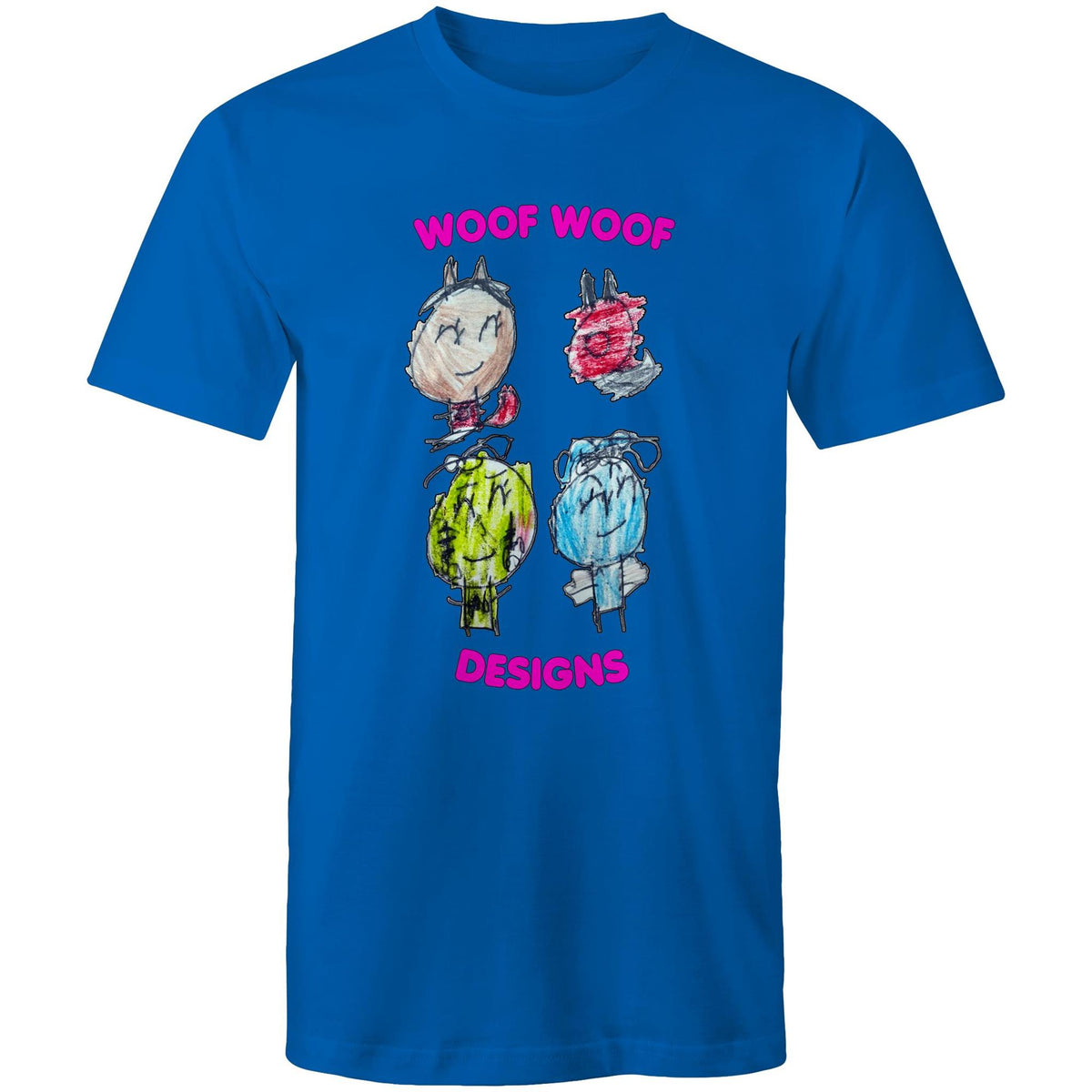 Woof Gang artwork by Sikiraa on men’s as colour staple t-shirt, Bright Royal