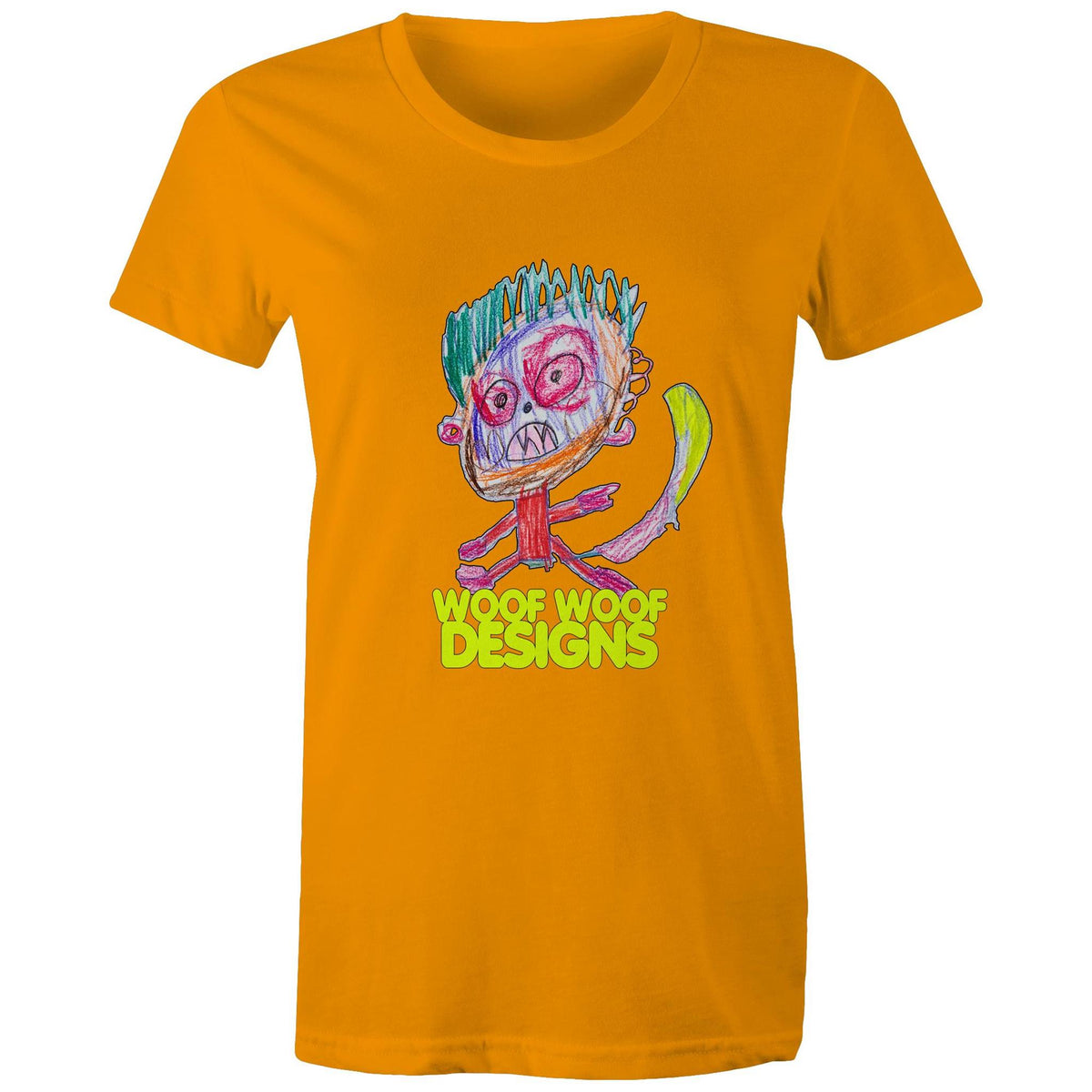 Monstro artwork by Sikiraa on women’s as colour maple tee, Orange