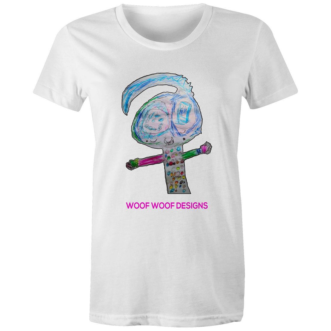 Spotty artwork by Sikiraa on women’s as colour maple tee, White