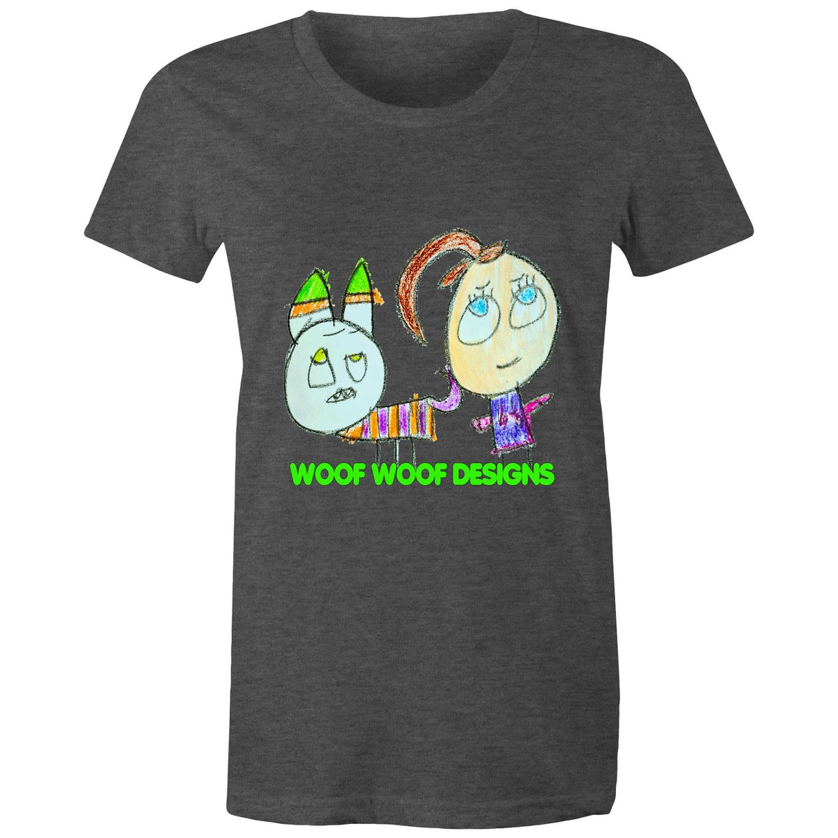 Caddy & Jade artwork by Sikiraa on women’s as colour maple tee, Asphalt Marle