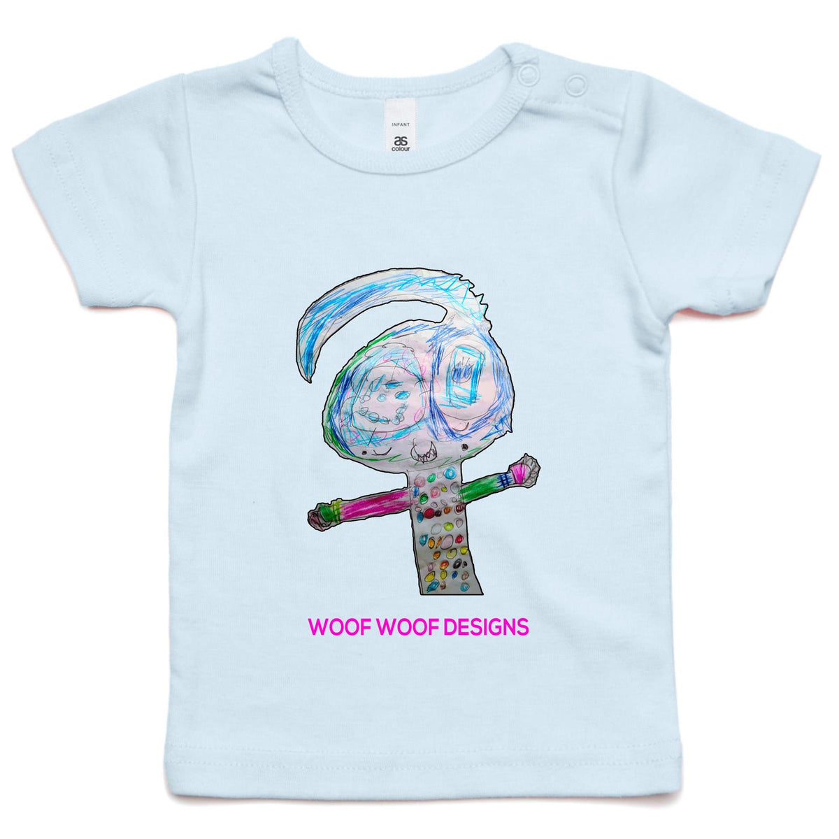 Spotty artwork by Sikiraa on as colour infant wee tee, Powder Blue
