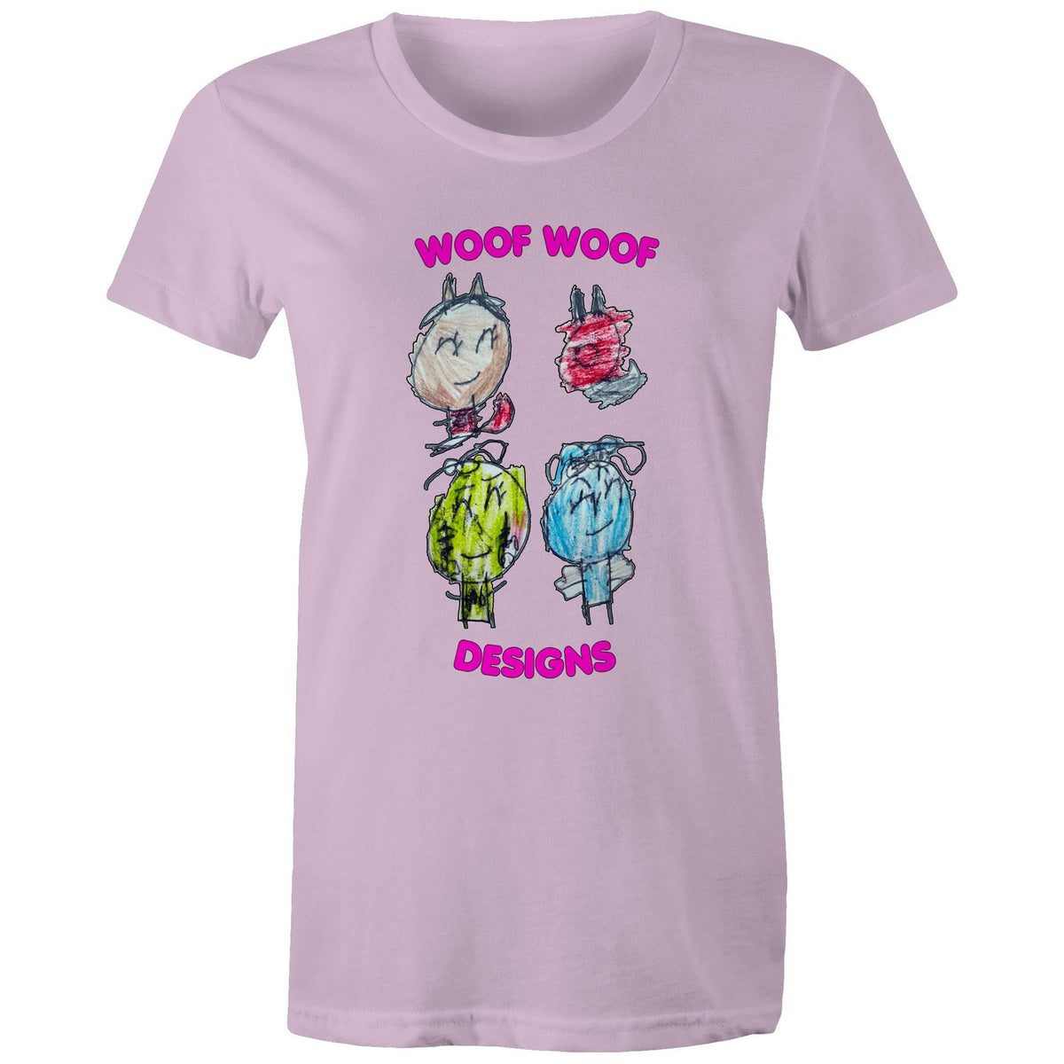 Woof Gang artwork by Sikiraa on women’s as colour maple tee, Lavender