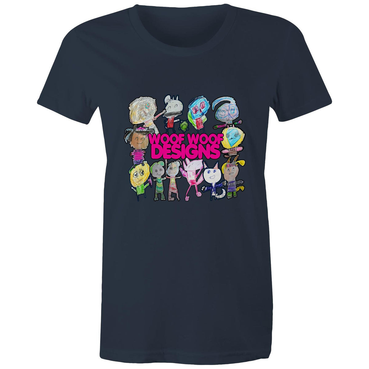 Woof Fam artwork by Sikiraa on women’s as colour maple tee, Navy
