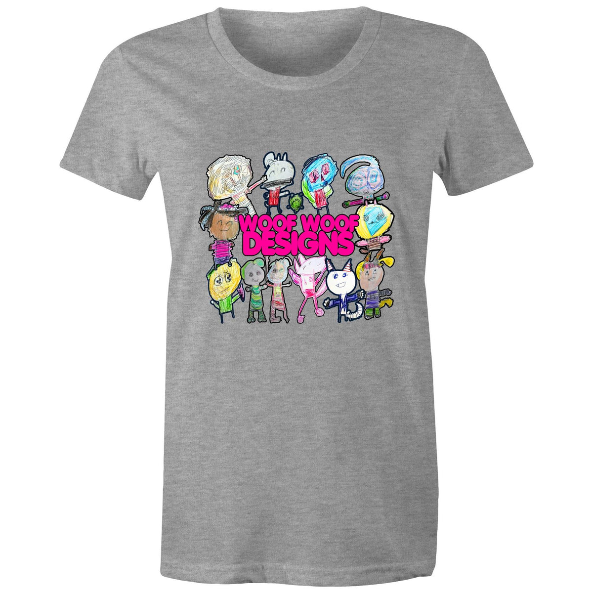 Woof Fam artwork by Sikiraa on women’s as colour maple tee, Grey Marle