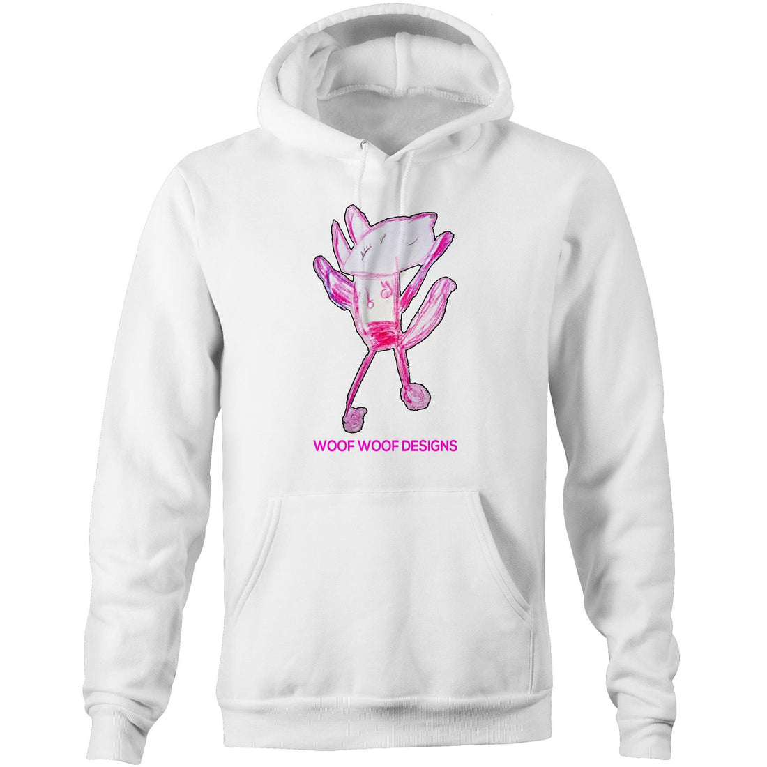 Woof Woof artwork by Sikiraa on as colour stencil hoodie, White