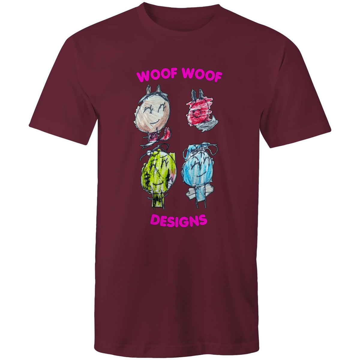 Woof Gang artwork by Sikiraa on men’s as colour staple t-shirt, Burgundy