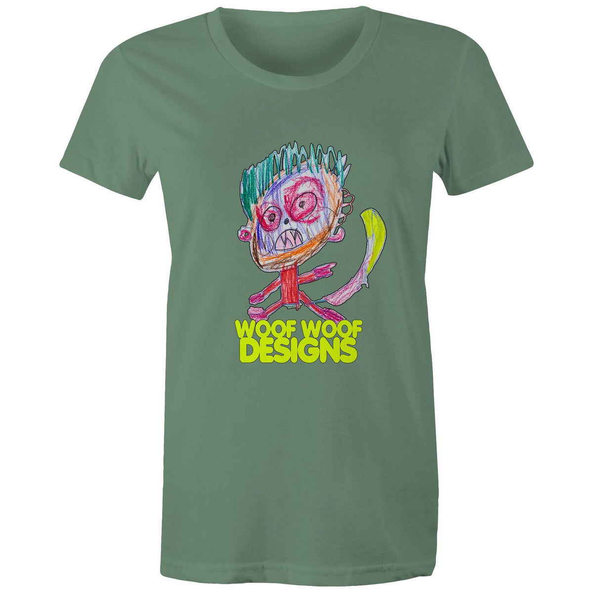 Monstro artwork by Sikiraa on women’s as colour maple tee, Sage