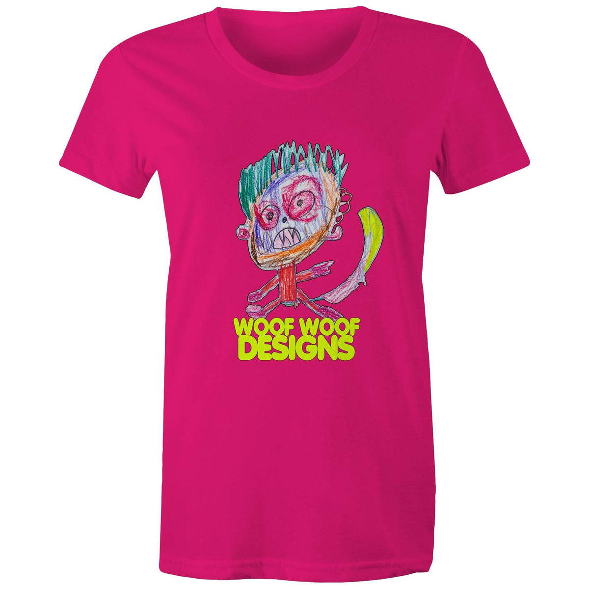 Monstro artwork by Sikiraa on women’s as colour maple tee, Fuchsia