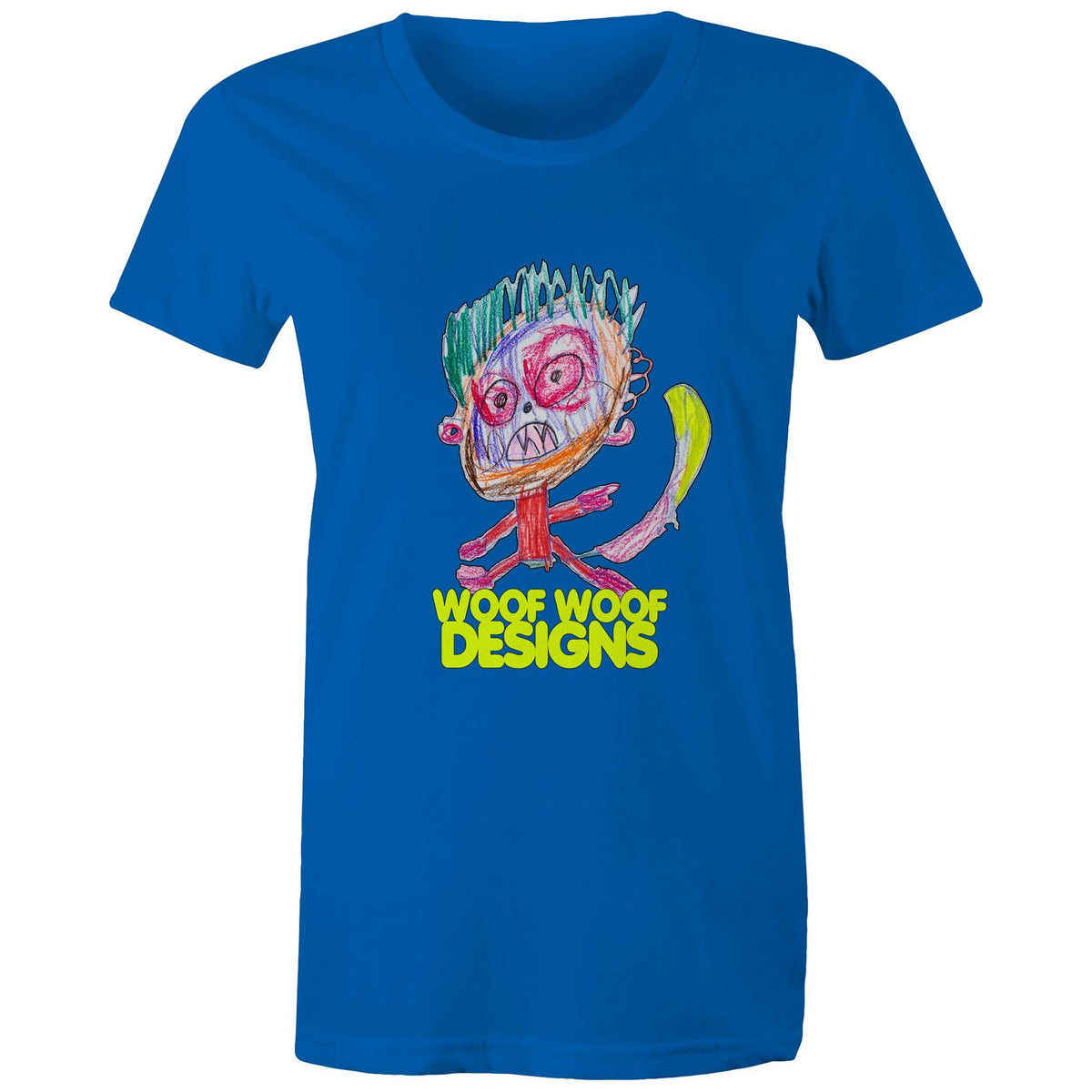 Monstro artwork by Sikiraa on women’s as colour maple tee, Bright Royal