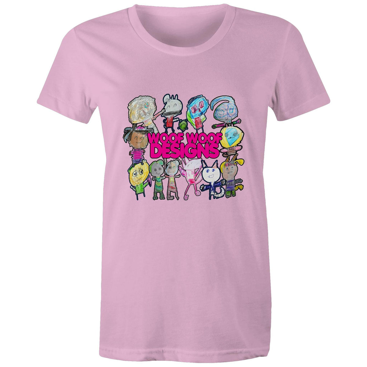 Woof Fam artwork by Sikiraa on women’s as colour maple tee, Pink