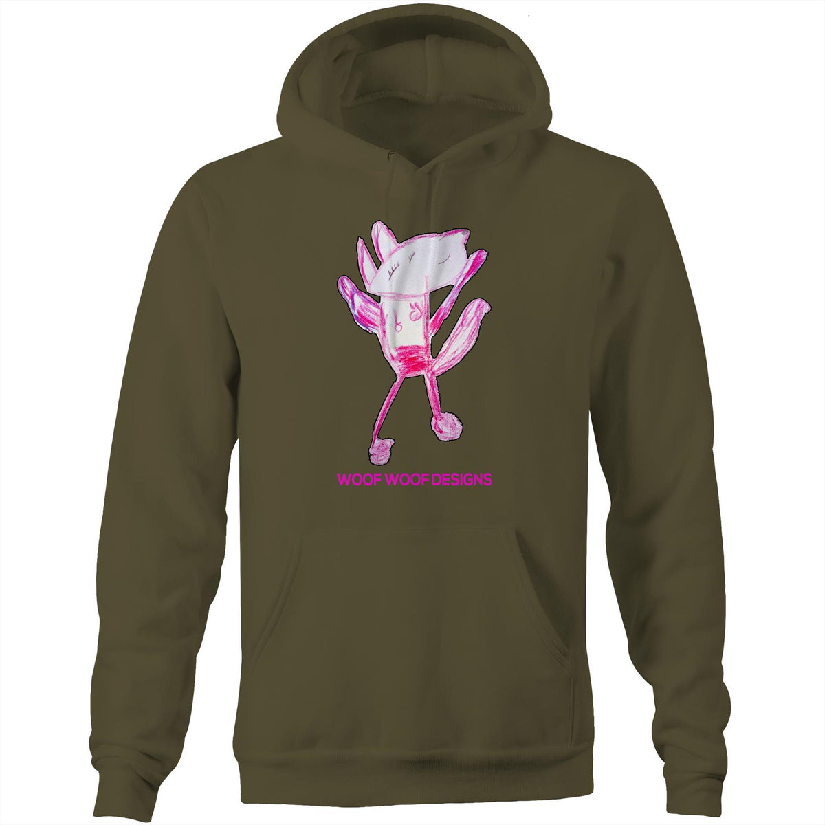 Woof Woof artwork by Sikiraa on as colour stencil hoodie, Army