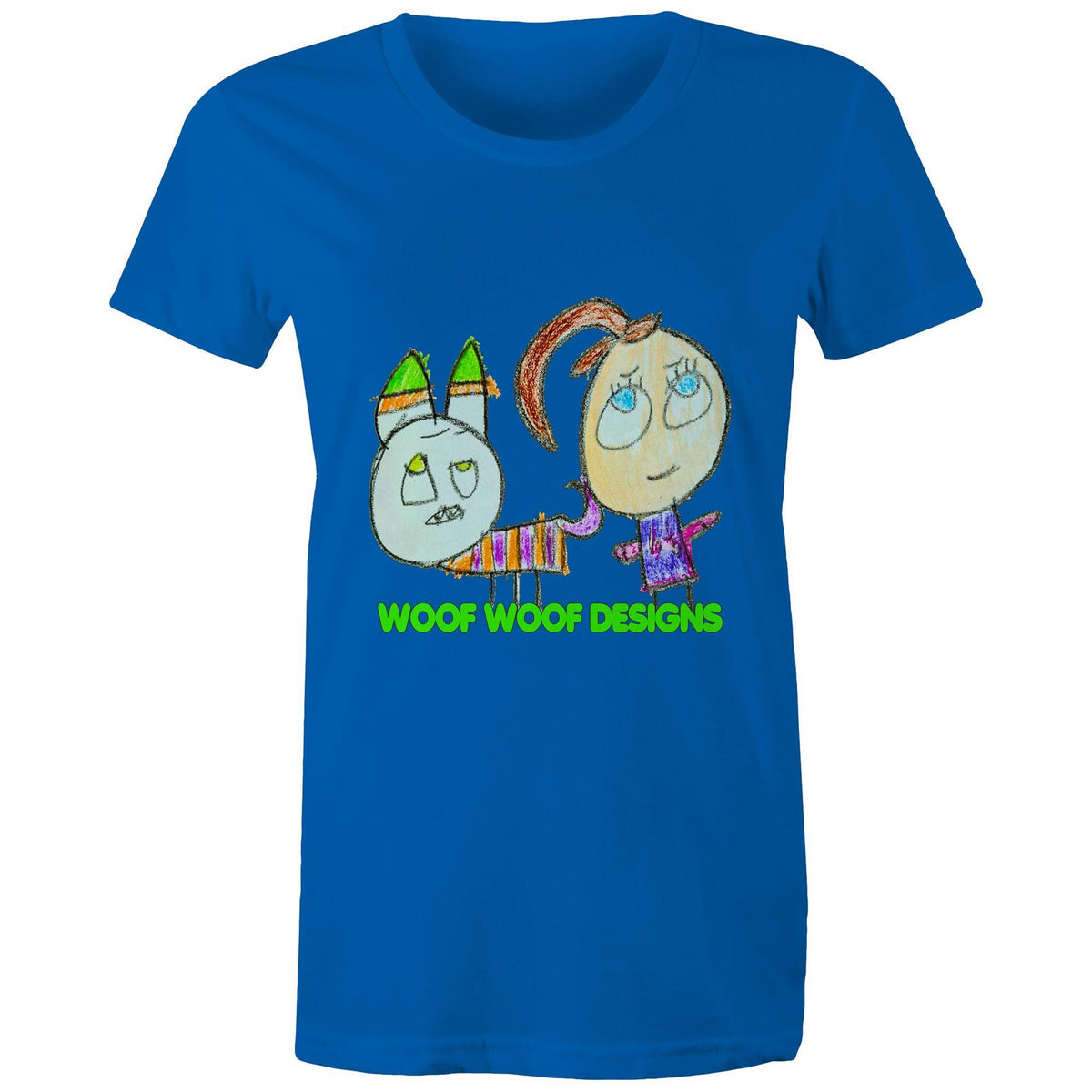 Caddy & Jade artwork by Sikiraa on women’s as colour maple tee, Bright Royal